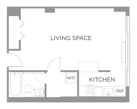 Floor plan for studio, 1 bath, 365 sqft